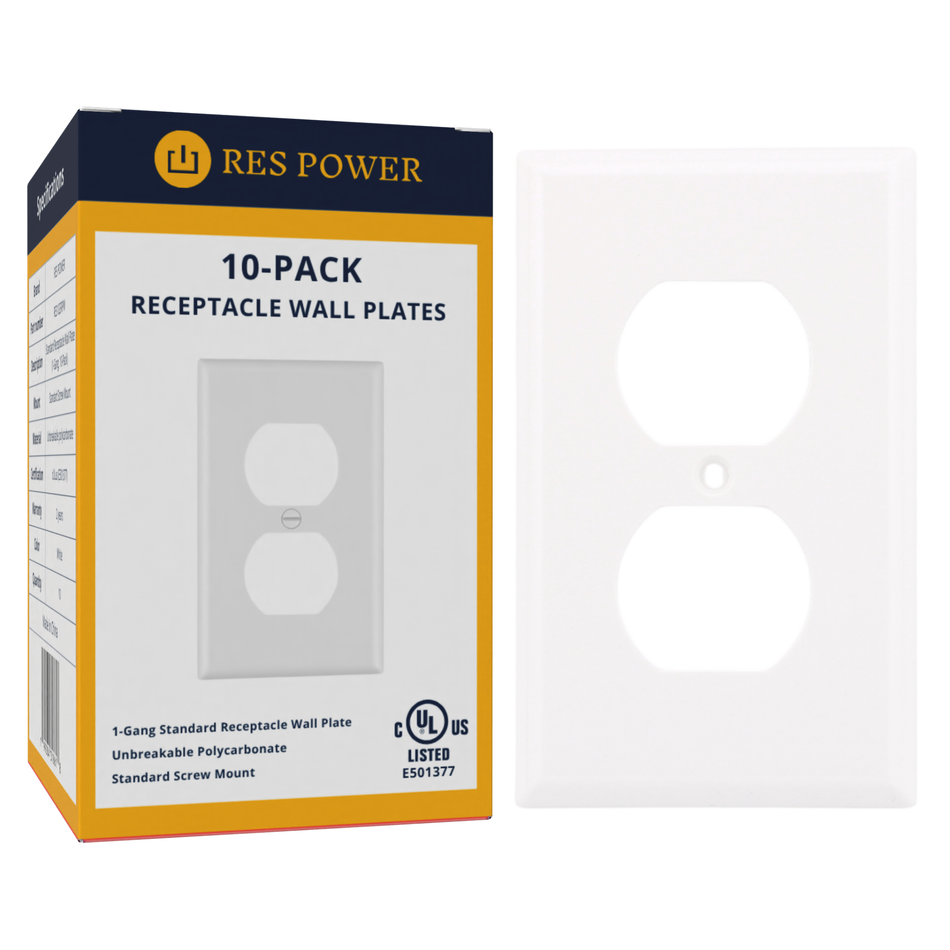 RES POWER 1-Gang Standard Receptacle Wall Plate Unbreakable Polycarbonate cULus Listed White