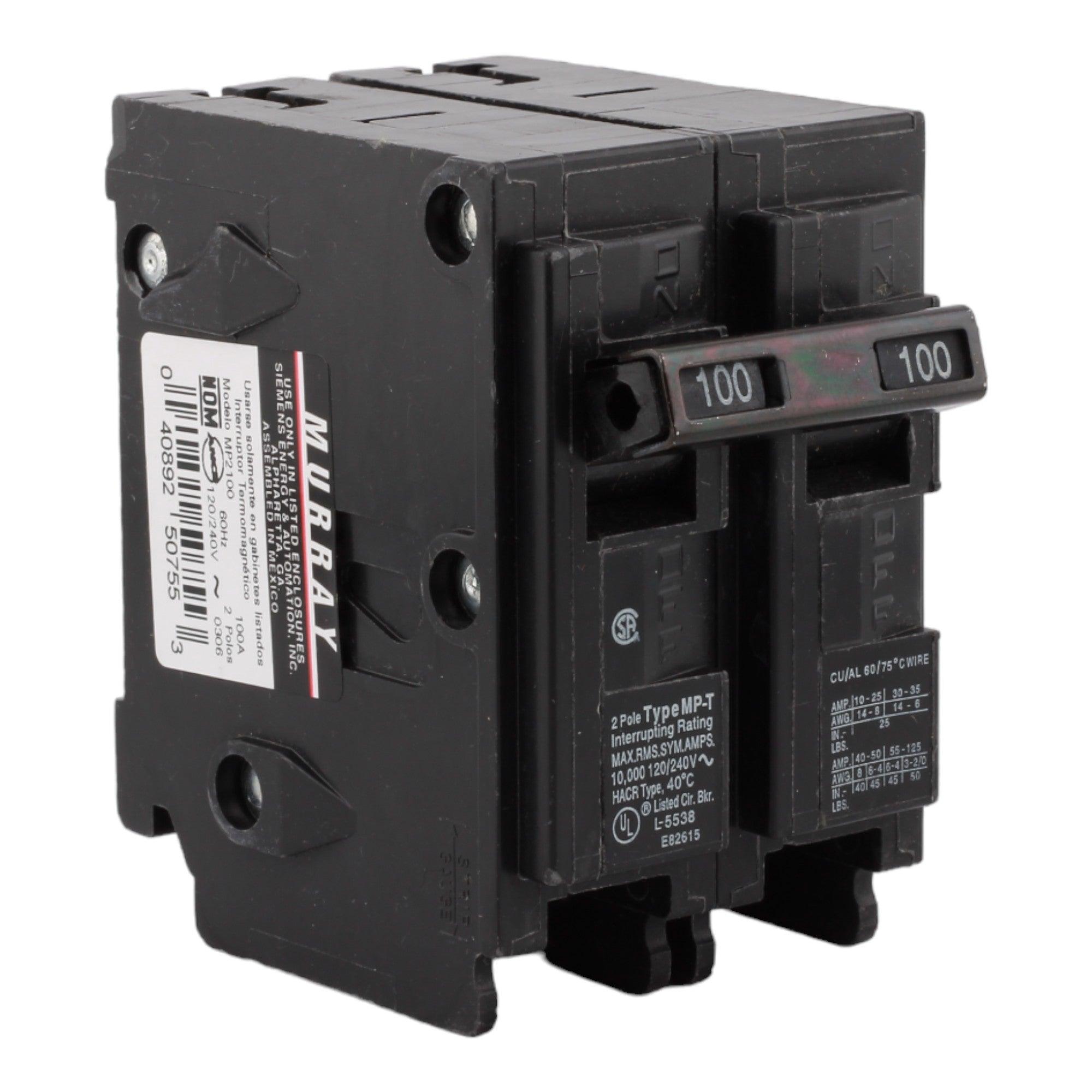 Murray MP2100 100 Amp Double Pole Main Circuit Breaker - 120/240V, Plu ...