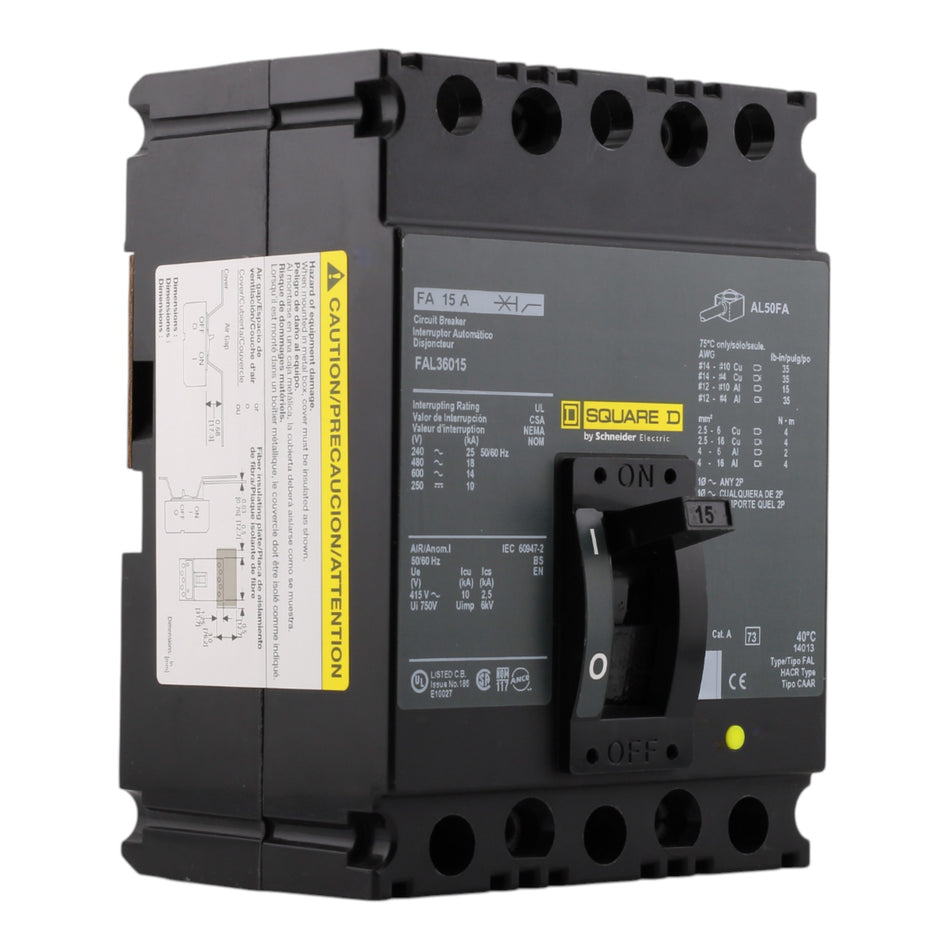 Square D FA FAL36015 15A 3P 600V Thermal-Magnetic Unit Mount Circuit Breaker
