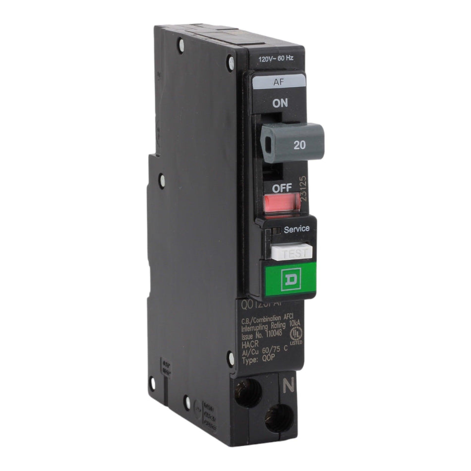 Square D QO120PAF 20A 120V 1-pole AFCI Circuit Breaker Plug-on Neutral UL