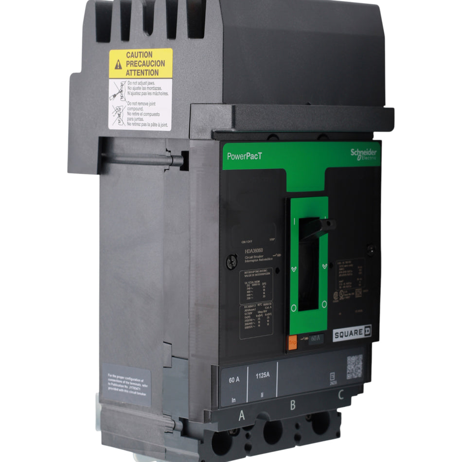 Square D HDA36060 Circuit breaker, PowerPacT H, 60A, 3 pole, 600VAC, 14kA, I-Line, ABC