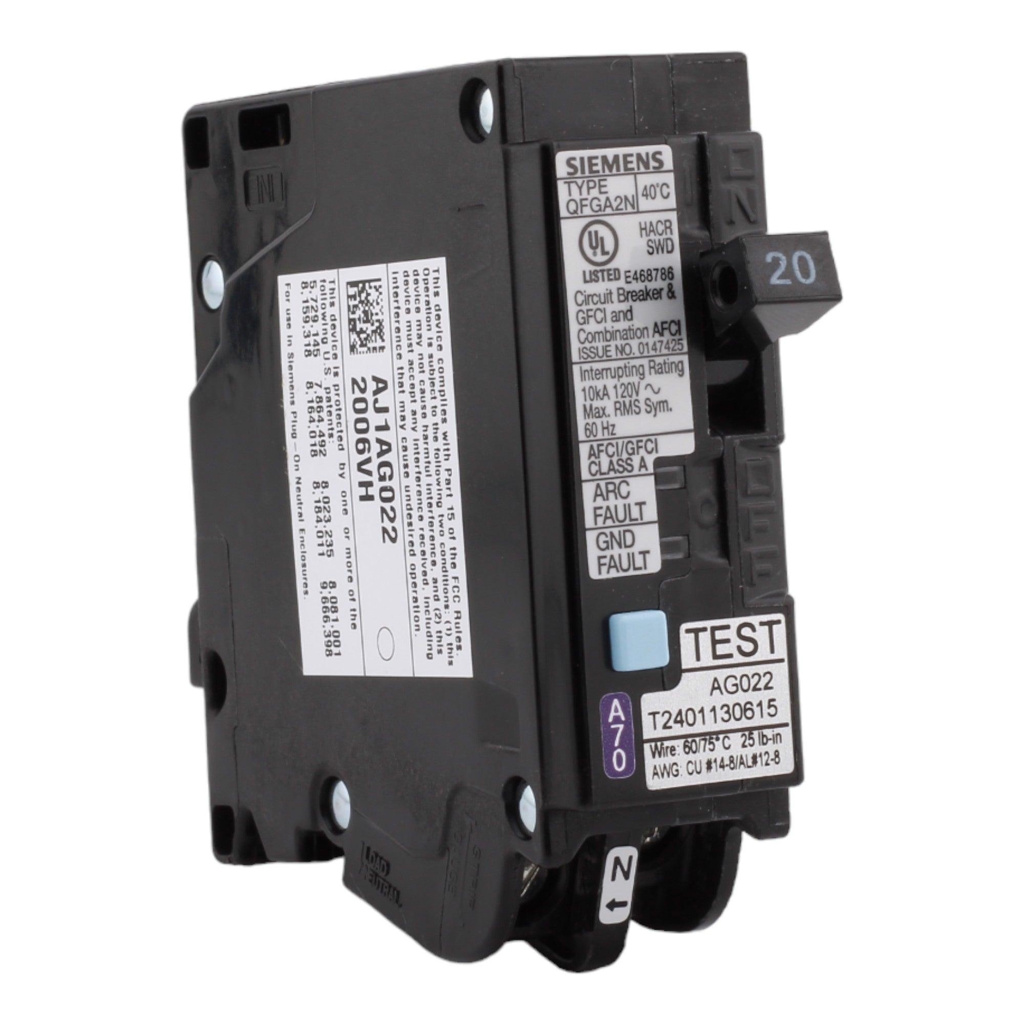 Siemens Q120DFN 20A 1P 120V AFCI/GFCI Plug-On Neutral Circuit