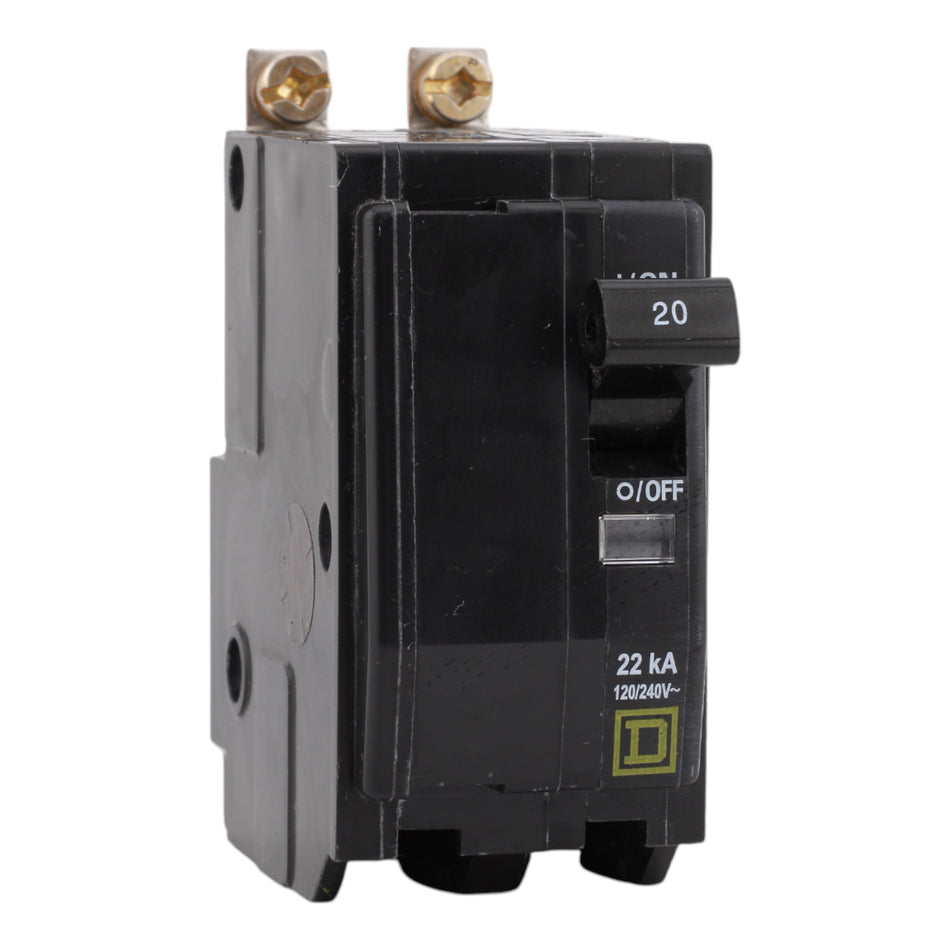 Square D QOB220VH, 20A, 120/240V, 2-Pole Circuit Breaker, Bolt-On, 22kA Interrupt Rating