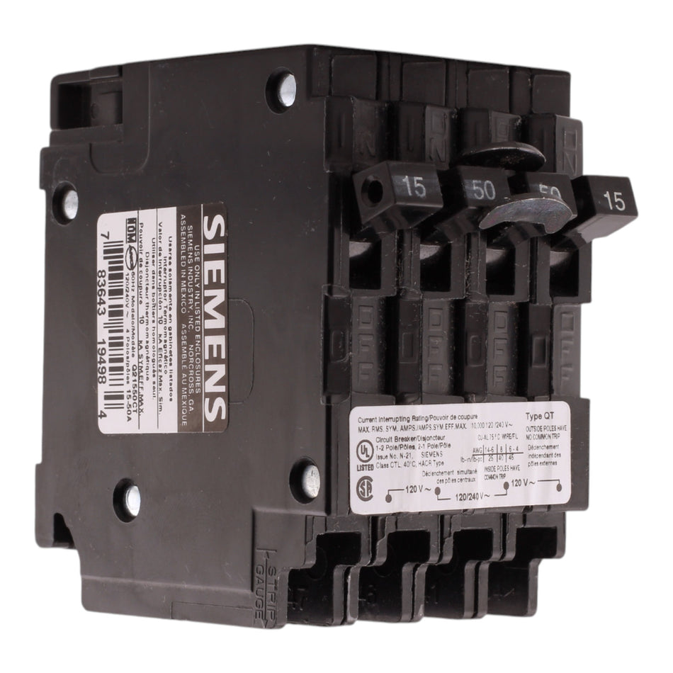 Siemens QT Q21550CT 15-50A 1P/2P 120/240V Triplex Circuit Breaker