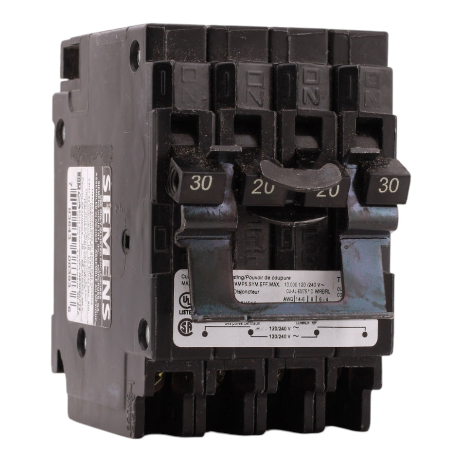 Siemens Q23020CT2 30A-20A 2P 120/240V Duplex Circuit Breaker