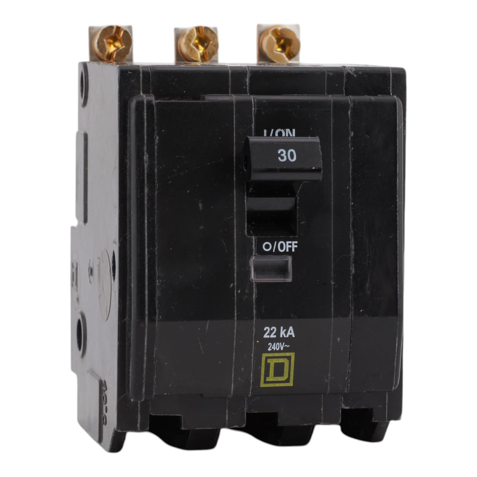 Square D QOB330VH, 30A, 120/240V, 3-Pole, Bolt-On Circuit Breaker, Standard Trip, 22kA Interrupt Rating, for Square D Load Centers