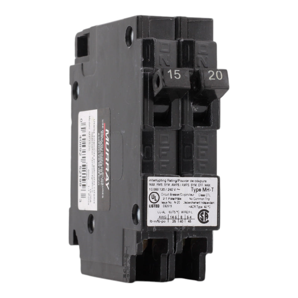 Murray MP1520 15/20A 120V 1-Pole Duplex Thermal Magnetic Circuit Breaker, Compatible with Murray and Siemens Load Centers