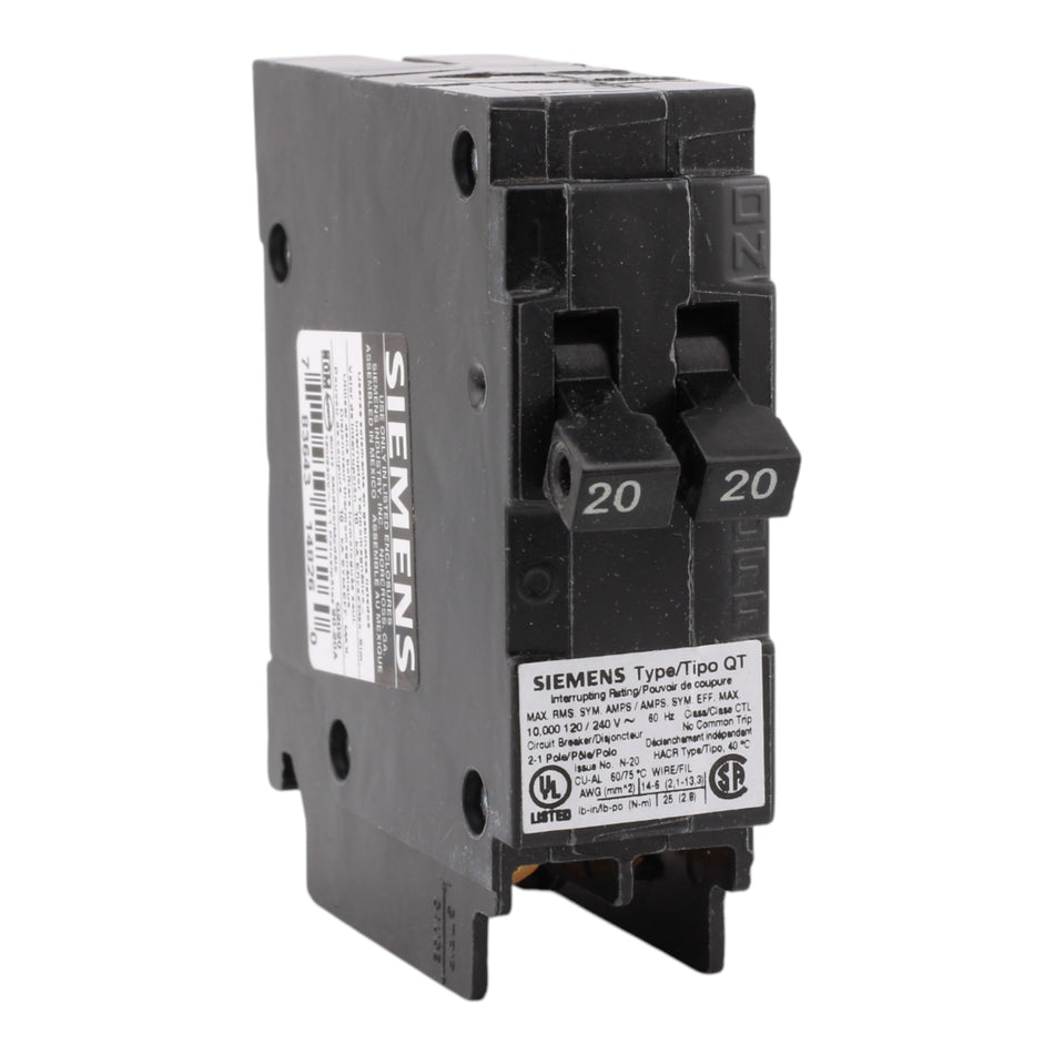 Siemens Q2020 Tandem 20/20A 1P 120V 10kA Circuit Breaker