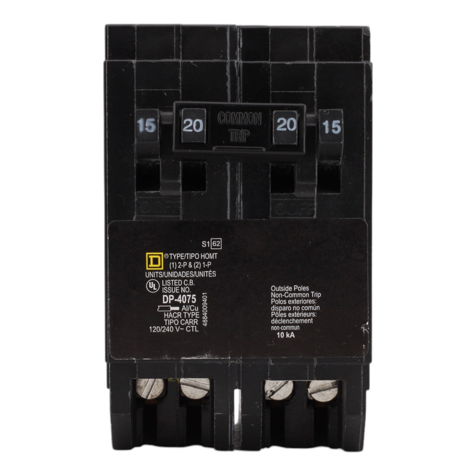 Square D HOMT1515220, 15A/20A, 120/240V, Quad Tandem Circuit Breaker, Plug-In, for Homeline Load Centers