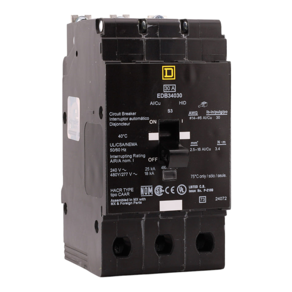 Square D EDB34030 30A 3P 480V Circuit Breaker E-Frame