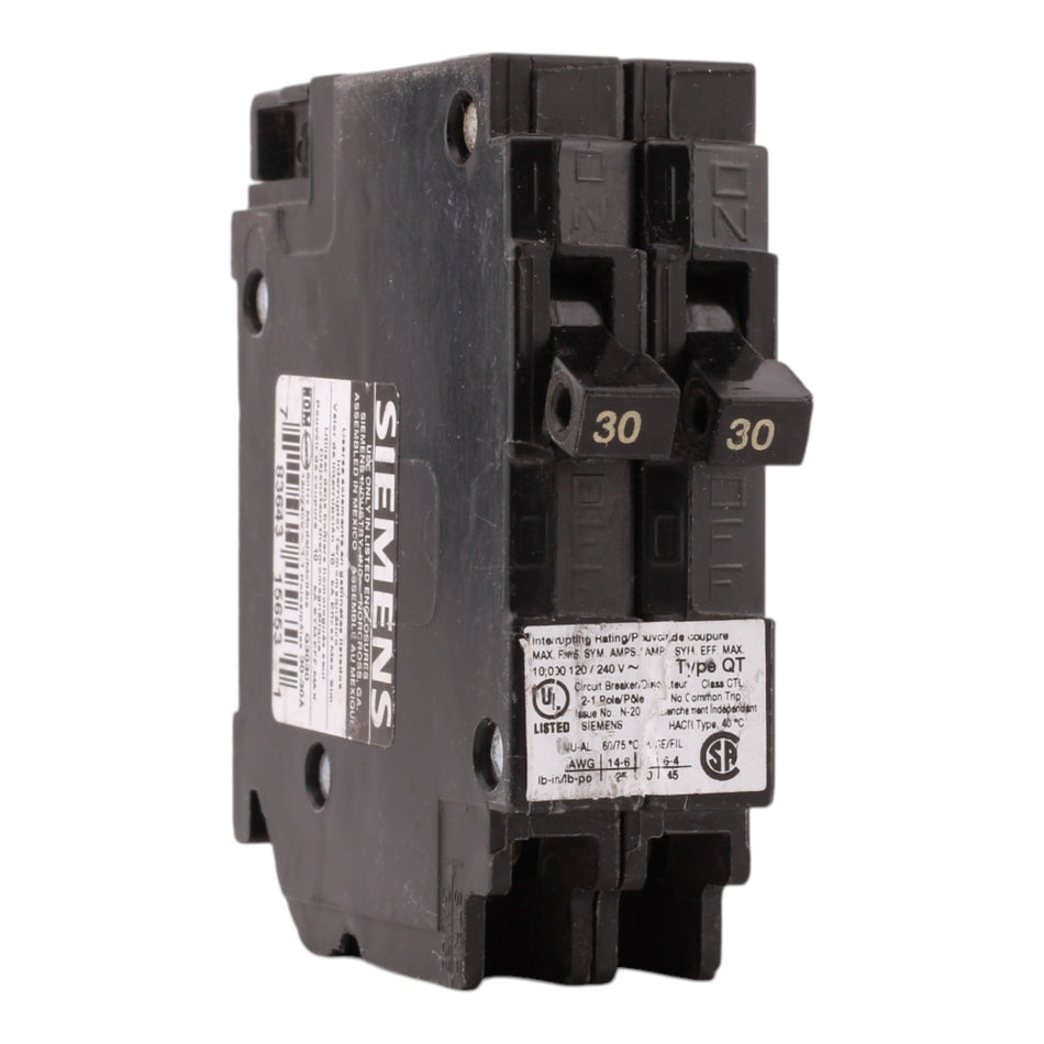 Siemens Q3030 30A-30A 1P 120V Duplex Circuit Breaker