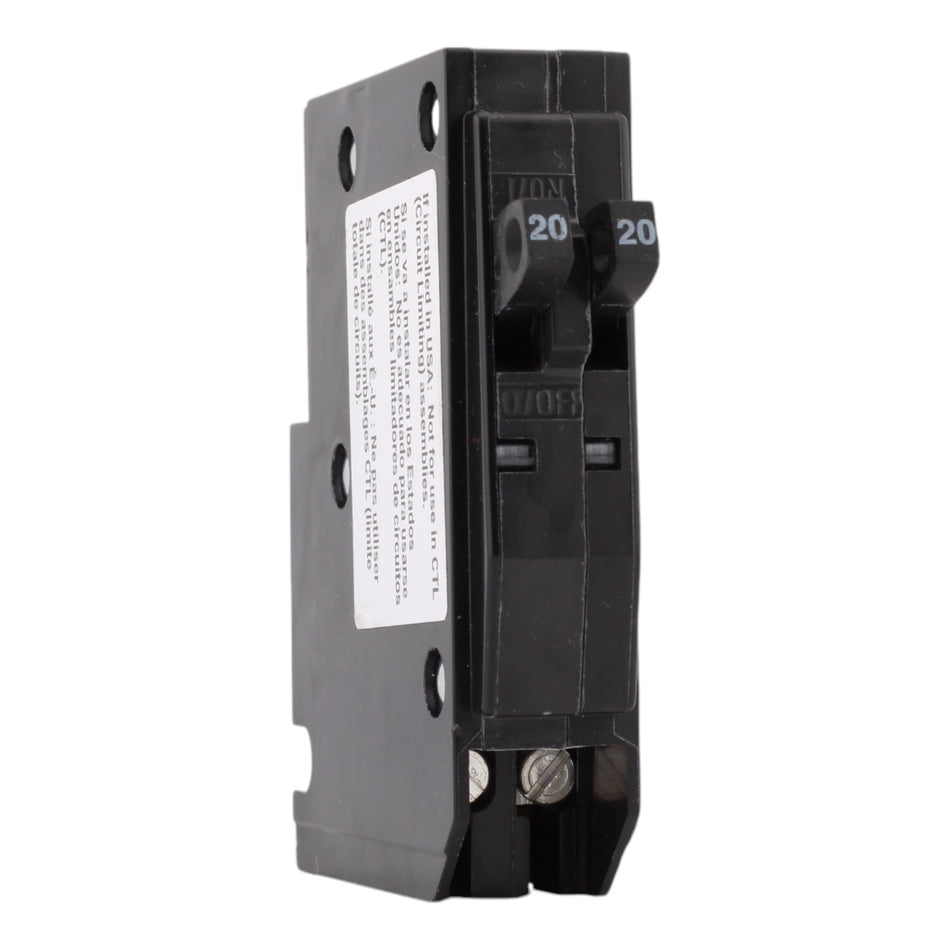 Square D QO2020 20/20A 120/240V Tandem Thermal Magnetic Circuit Breaker, Plug-In, 10kA Interrupt, for QO Load Centers