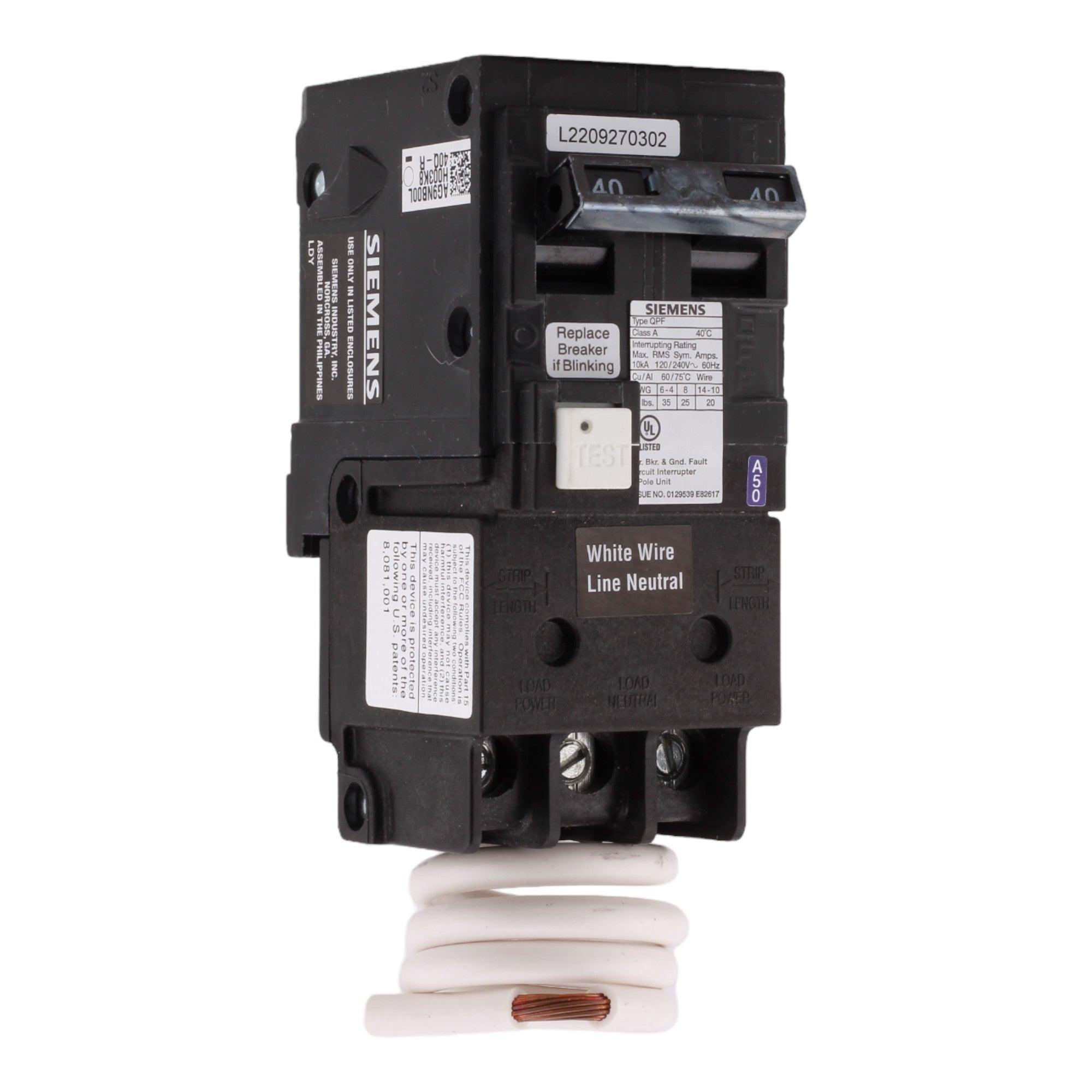 thumbnail image 2 of Used Siemens QF240A 2-Pole 40 Amp 240V GFCI Circuit Breaker – Ground Fault Protection 2 of 5