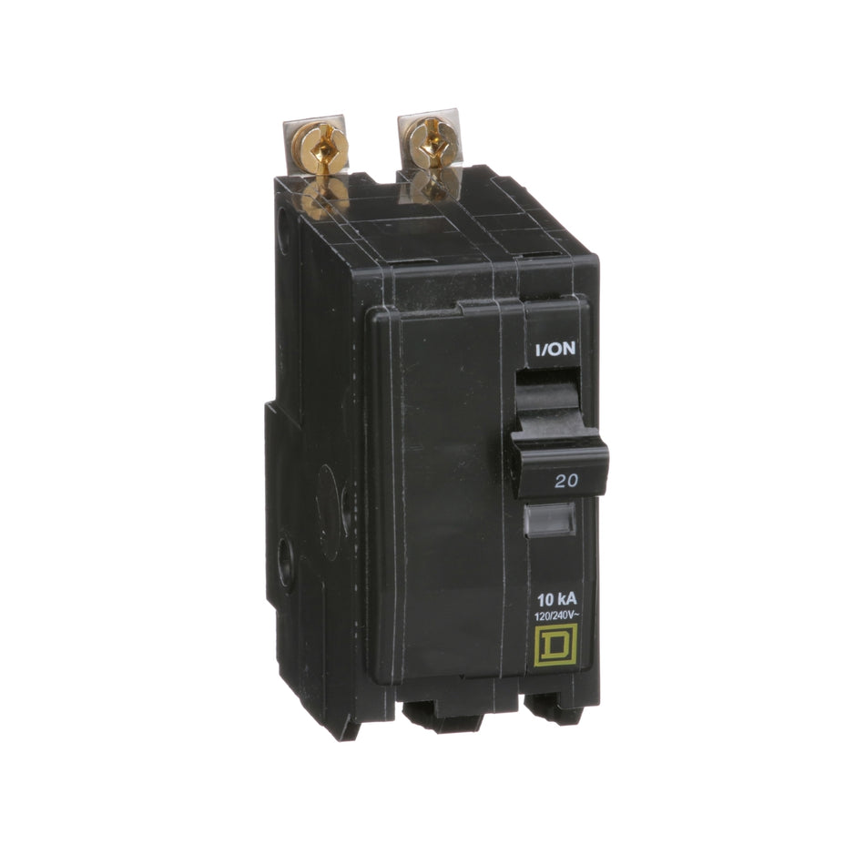Square D QOB220, 20A, 120/240V, 2-Pole Miniature Circuit Breaker, Bolt-On, 10 kAIC, for QO Load Centers