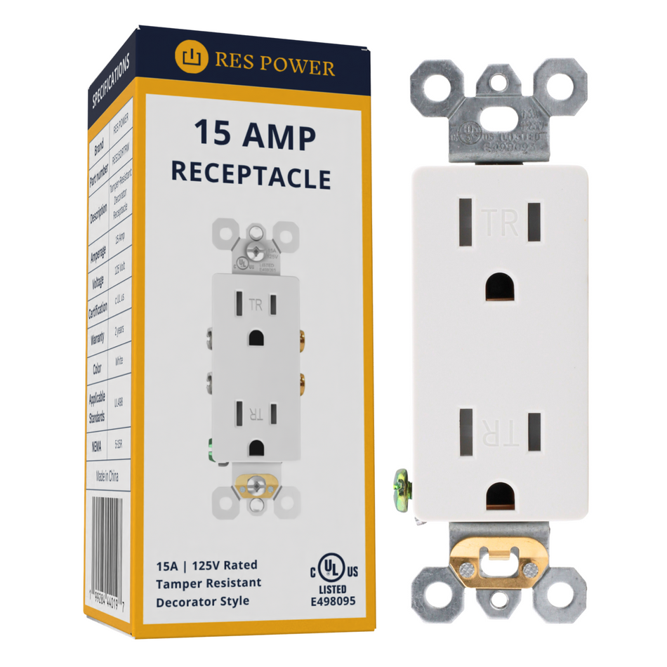 RES POWER 15A 125V Tamper-Resistant Decorator Duplex Receptacle cULus Listed White