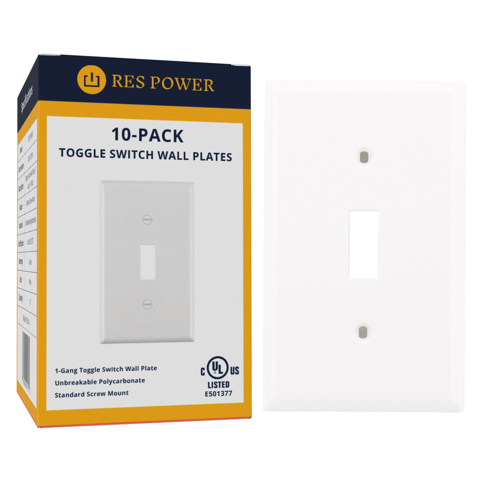 RES POWER 1-Gang Toggle Switch Wall Plate Unbreakable Polycarbonate cULus Listed White