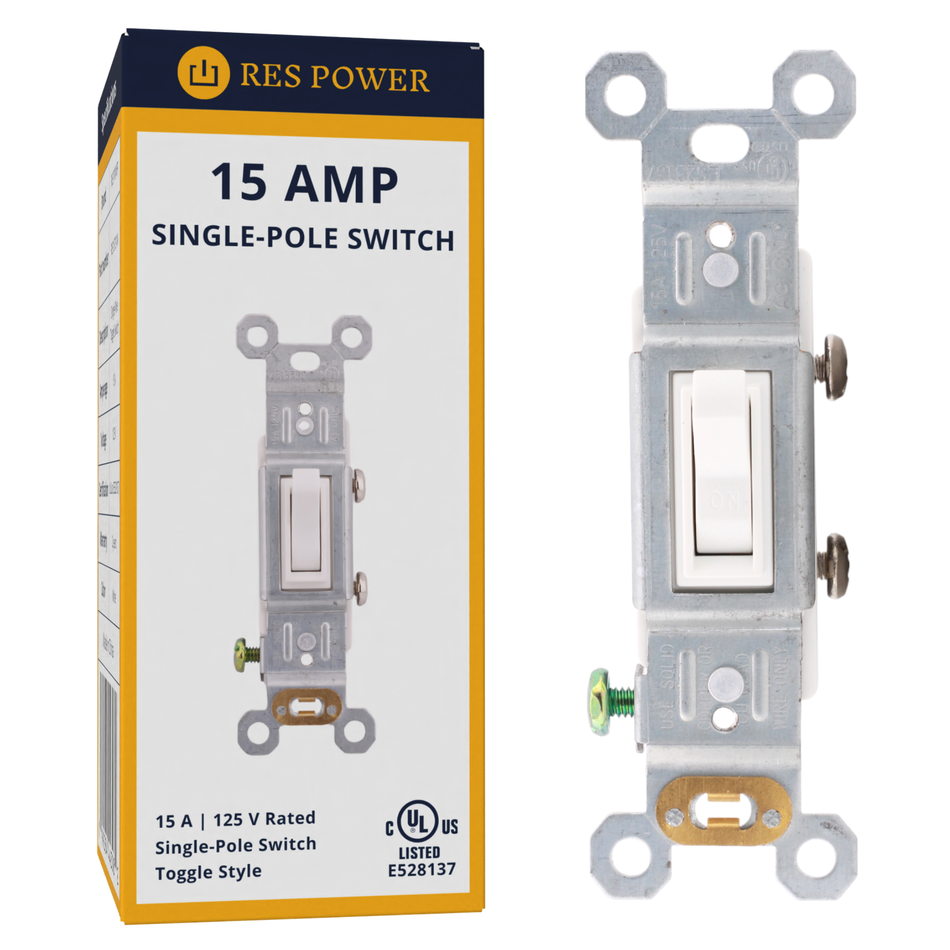 RES POWER 15A 125V Single-Pole Toggle Switch cULus Listed White