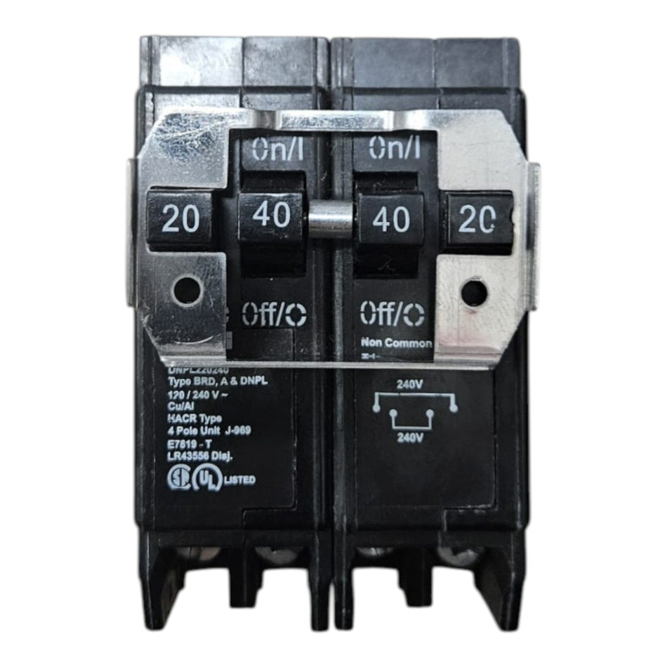 Eaton BR BRD220240 20A/40A 4P 120/240V Thermal Magnetic Circuit Breaker