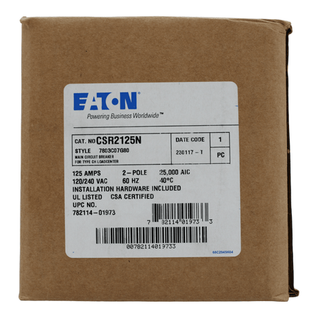 Eaton CH CSR2125N Main Breaker 125 Amps 240 Volts 2 Pole Bolt on UL Listed