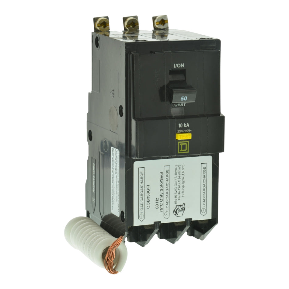 Square D QO, QOB350GFI, 50A, 3P, 208Y/120V, GFCI, Pigtail Neutral, Circuit Breaker