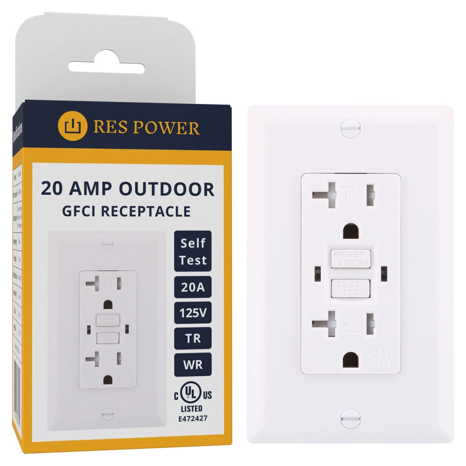 RES POWER Outdoor 20A 120V Tamper/Weather Resistant GFCI Outlet Self-Test RESGF20TWR