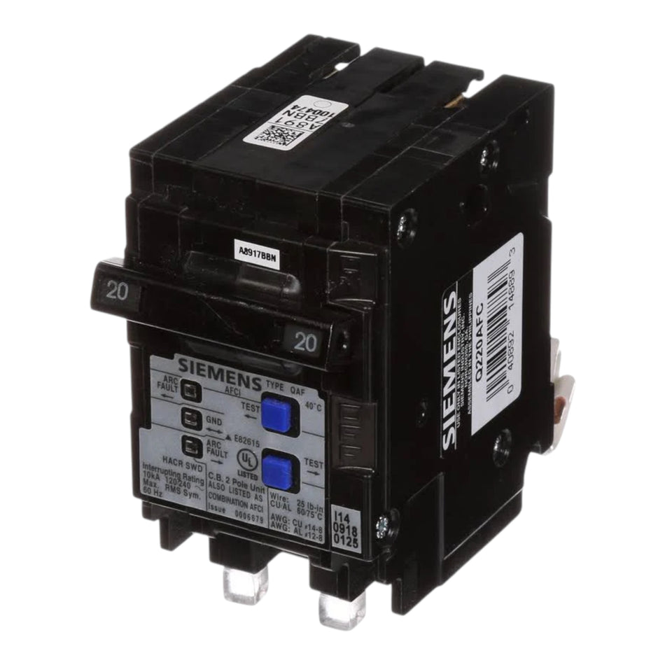 Siemens Q220AFC, 20A, 2P, 120/240V, AFCI, Circuit Breaker