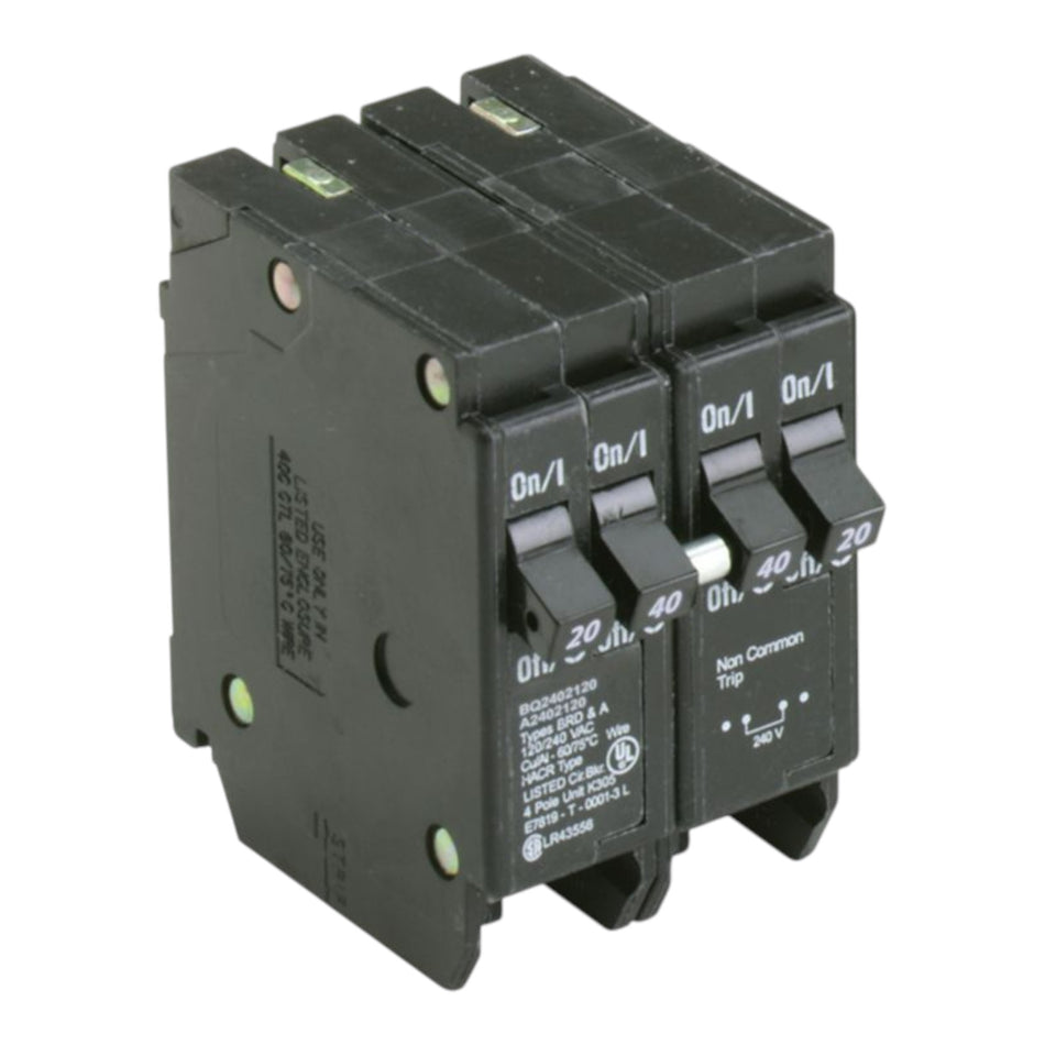 Eaton BR BQ2402120 (2) 20A 1P + 40A 2P 120/240V 4P Plug-On Circuit Breaker