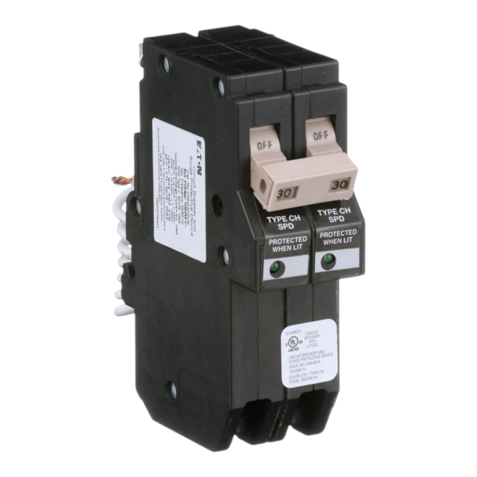 Eaton CH, CHN230SUR, 30A, 2P, 120/240V, Surge Breaker, Pigtail Neutral
