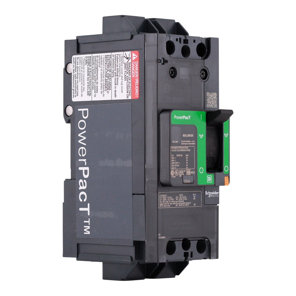 Square D PowerPacT B, BDL26020, 20A, 2P, 600Y/347VAC, 14kA, Unit Mount, Thermal Magnetic, Circuit Breaker