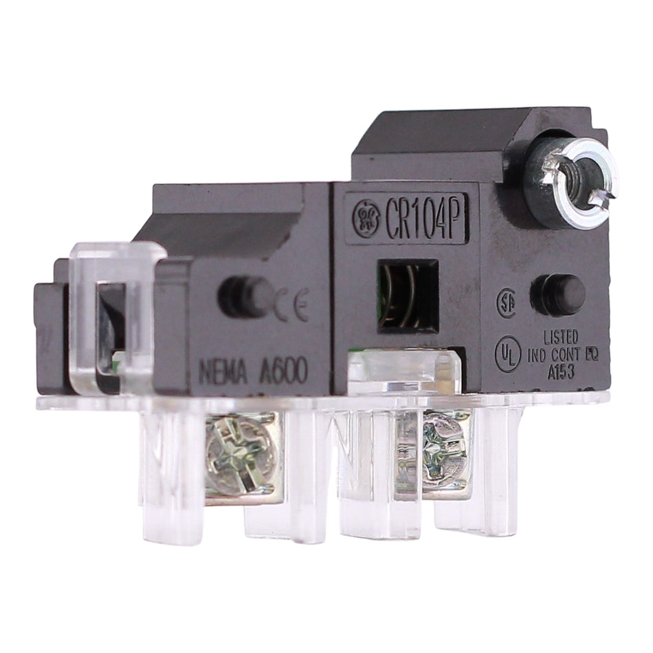 GE CR104P, CR104PXC1, 10A, 600VAC/VDC, 30mm, 1NO, Green, Contact Block
