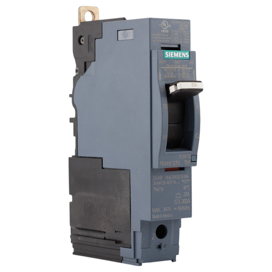 Siemens 3VA41, 3VA4120-4ED14-0AA0, 20A, 1P, 600V, Thermal Magnetic, Circuit Breaker