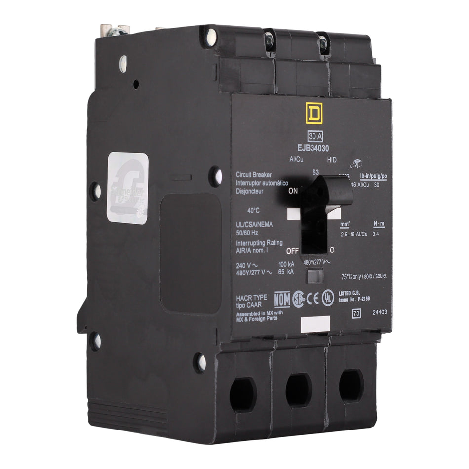 Square D E-Frame, EJB34030, 30A, 3P, 480Y/277V, Thermal-Magnetic, Bolt-On Circuit Breaker