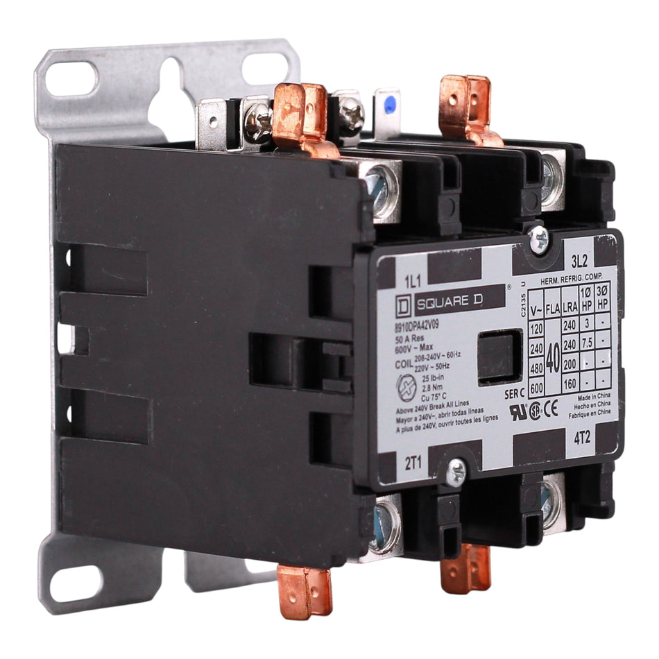 Square D 8910DPA42V09, 40A, 2P, 600V, Definite Purpose Contactor