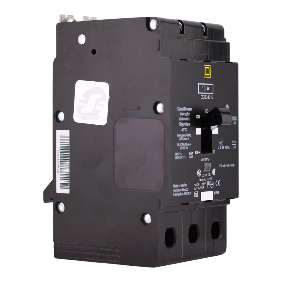 Square D E-Frame EDB34015 15A 3P 480Y/277V Thermal-Magnetic Bolt-On Circuit Breaker