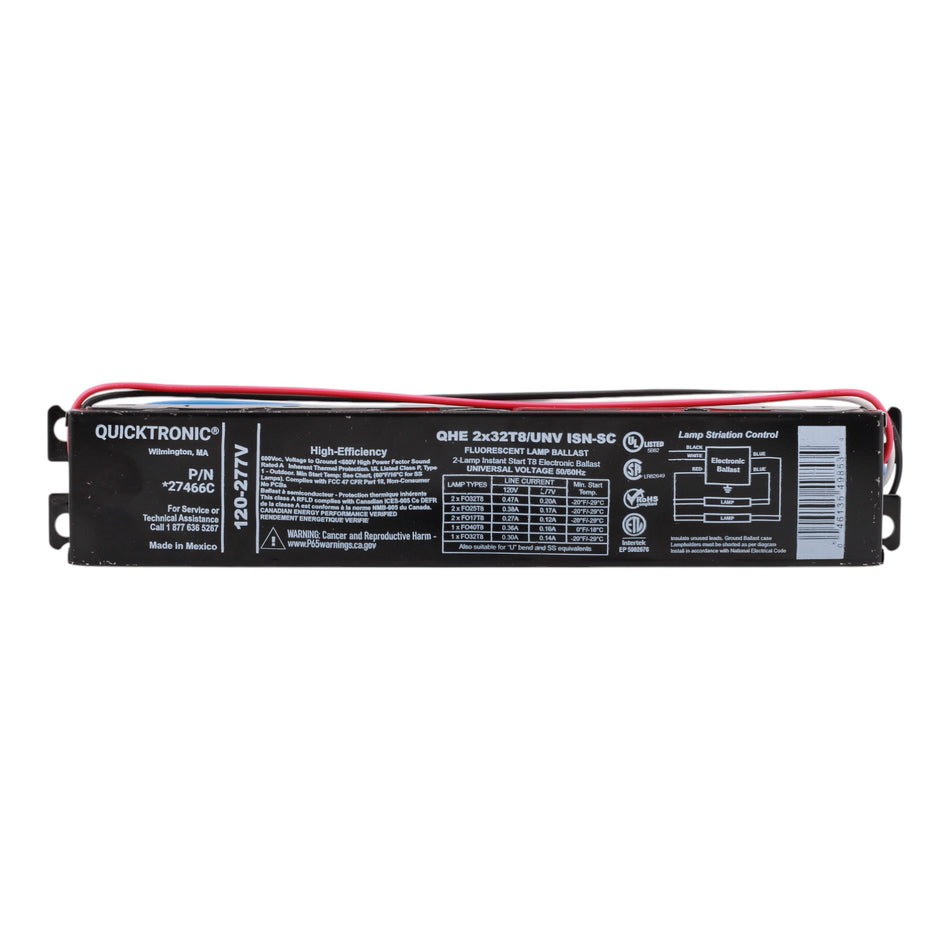 Sylvania QHE2X32T8/UNV-ISN-SC Electronic Fluorescent Ballast – 120-277V, Instant Start, Operates F32T8, F25T8, F17T8, F40T8