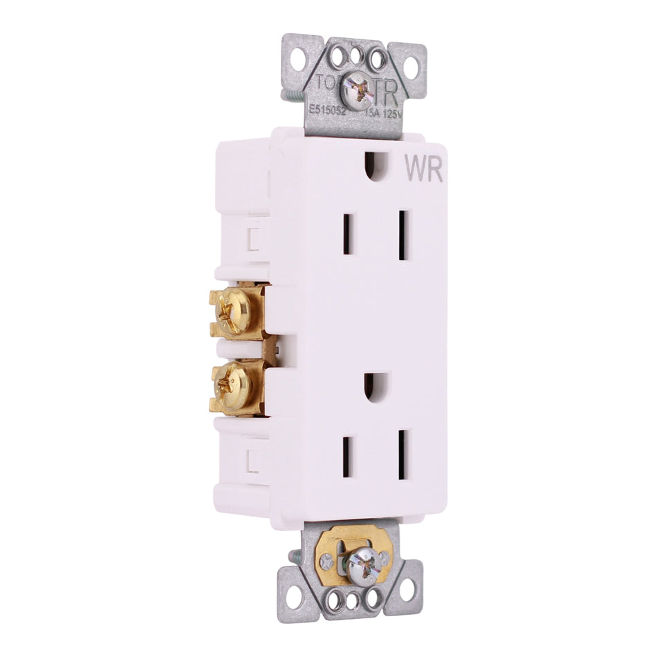 Square D X Series, SQR44104WH, 15A, 125V, TR/WR, Decorator Duplex Receptacle, White