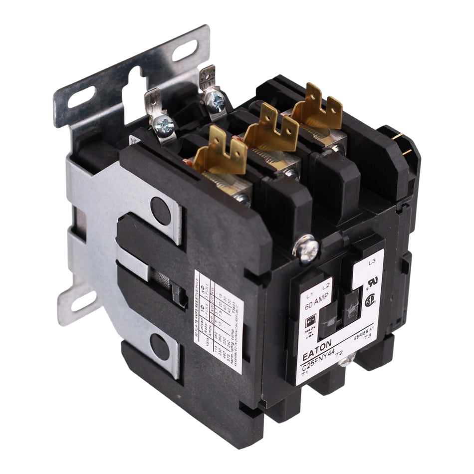 Eaton C25F, C25FNY44AL, 60A, 3-Pole, 110/120V Coil, Definite Purpose Contactor, Open, Metal Plate