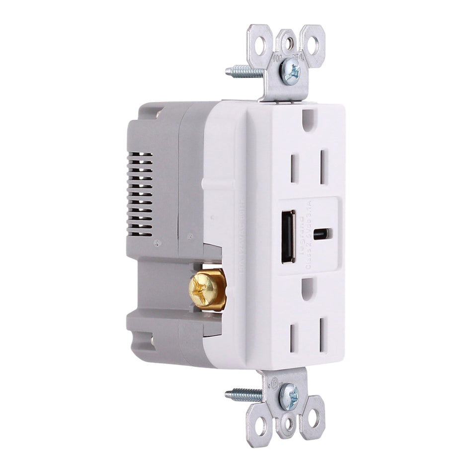 Pass & Seymour Radiant, R26USBACW, 15A, 125V, NEMA 5-15R, USB Type-A/Type-C Combo Outlet, Tamper-Resistant, White