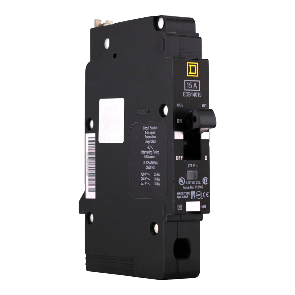 Square D E-Frame, EDB14015, 15A, 1P, 277V, 25kA, Bolt-On, Circuit Breaker