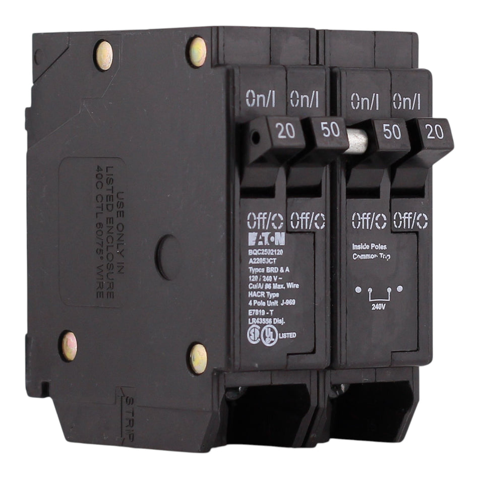 Eaton BR, BQC2502120, 50A/20A, 4P, 120/240V, Quadplex, Circuit Breaker