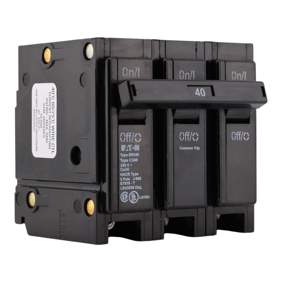 Eaton BR, BR340, 40A, 3P, 240V, Thermal Magnetic, Circuit Breaker