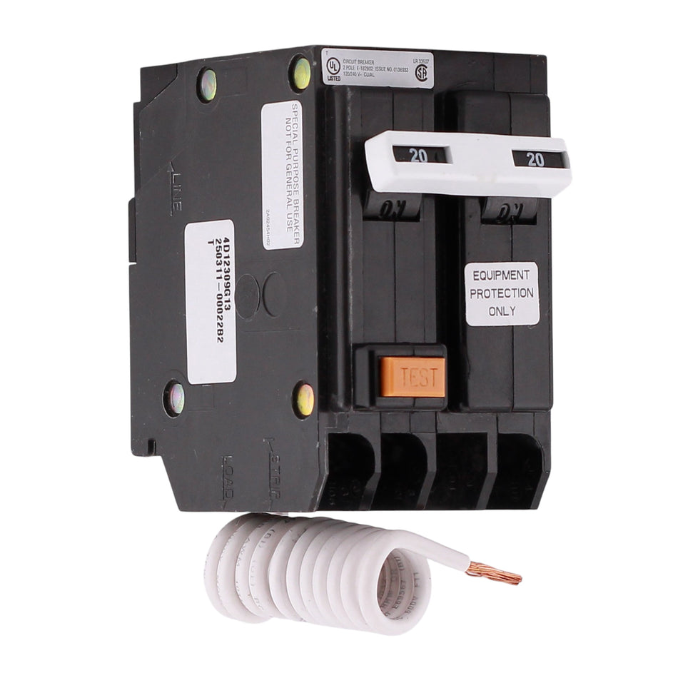 Eaton GFEP, GFEP220, 20A, 2P, 120/240V, GFCI, Pigtail Neutral, Circuit Breaker