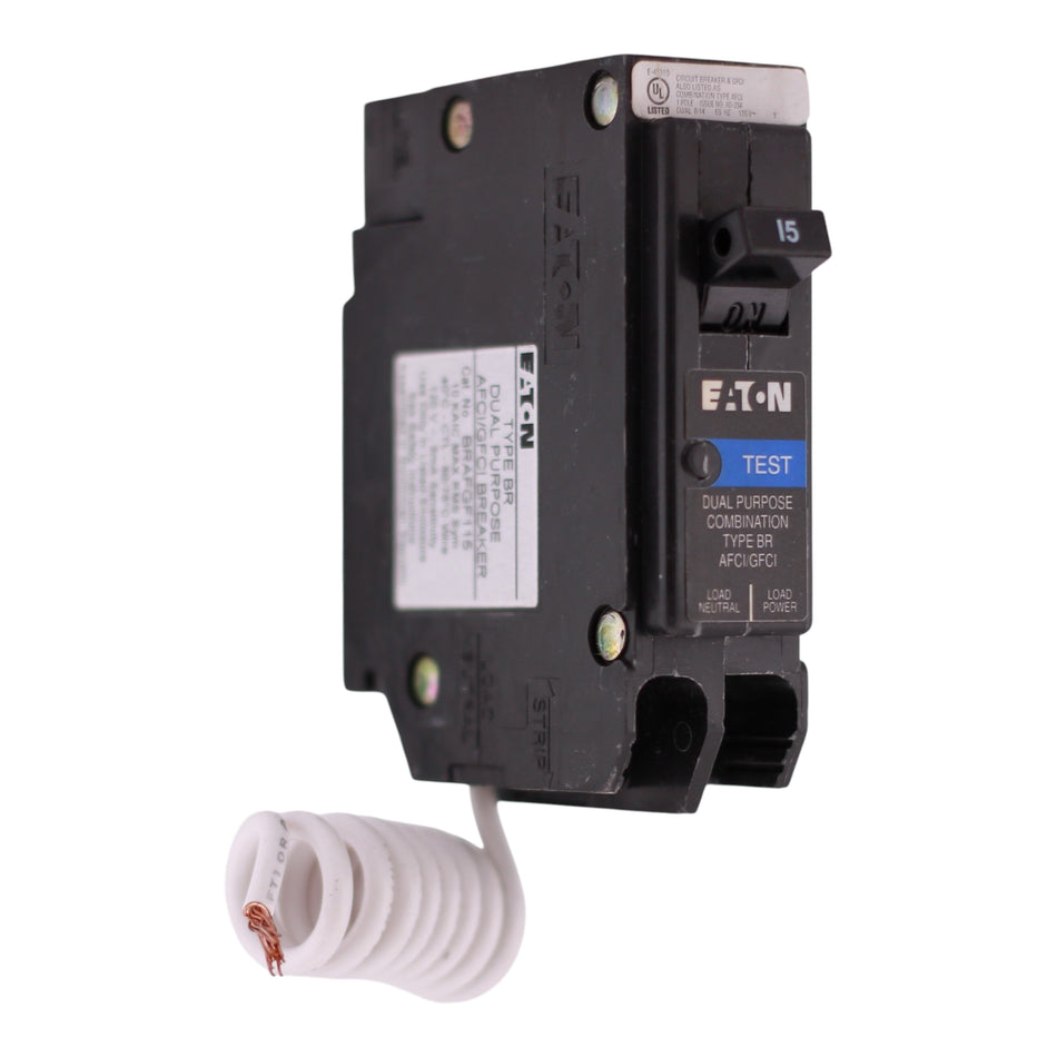 Eaton BR, BRAFGF115, 15A, 1P, 120V, AFCI/GFCI, Pigtail Neutral, Circuit Breaker