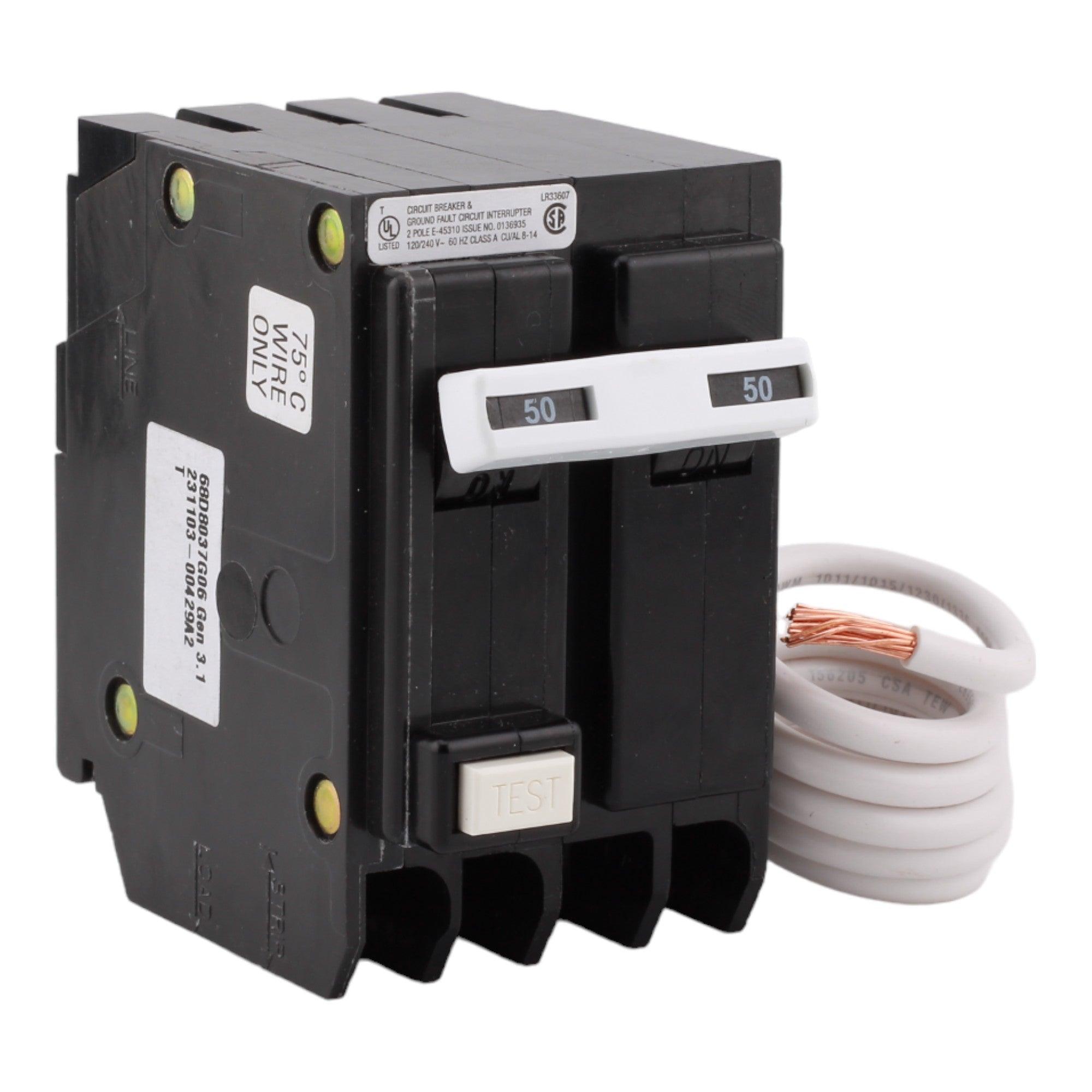 Gfecb Eaton GFTCB250 50A 120/240V 2-pole GFCI Circuit Breaker Pigtail Neutra ...
