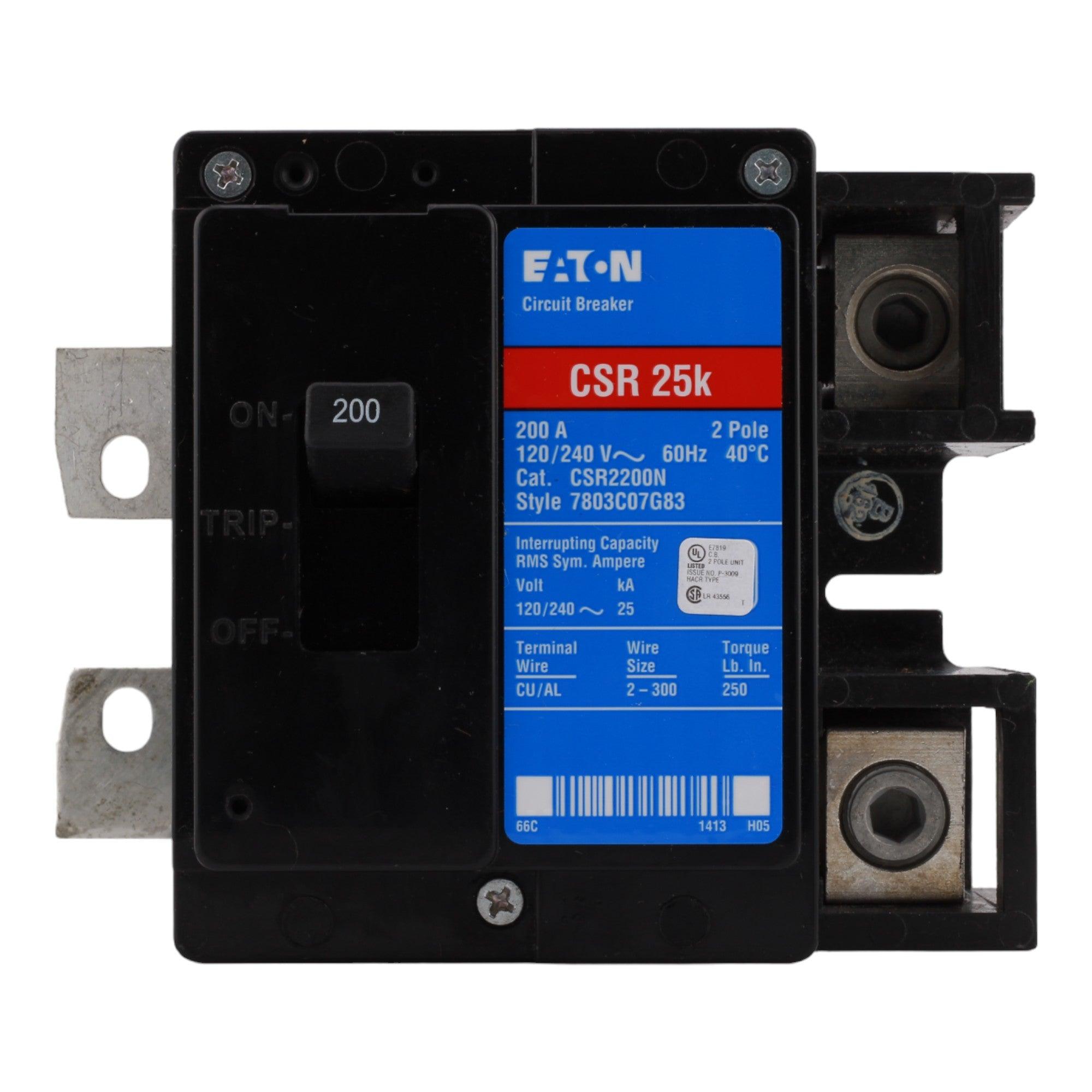 Eaton CSR2200N 200 Amp Main Circuit Breaker, Type CSR, 120/240V, Bolt-On, 25 kAIC, UL Listed