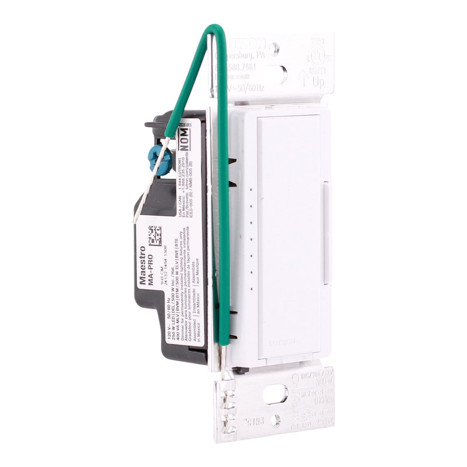 Lutron Maestro, MA-PRO-WH, 250W LED/500W Inc, 120V, Single Pole/Multi-Location, PRO LED+ Phase-Selectable Dimmer, White