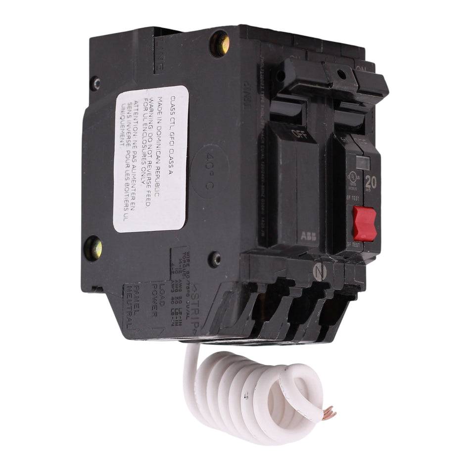 ABB Q-Line, THQL2120GFT, 20A, 2P, 120/240V, GFCI, Pigtail Neutral, Circuit Breaker
