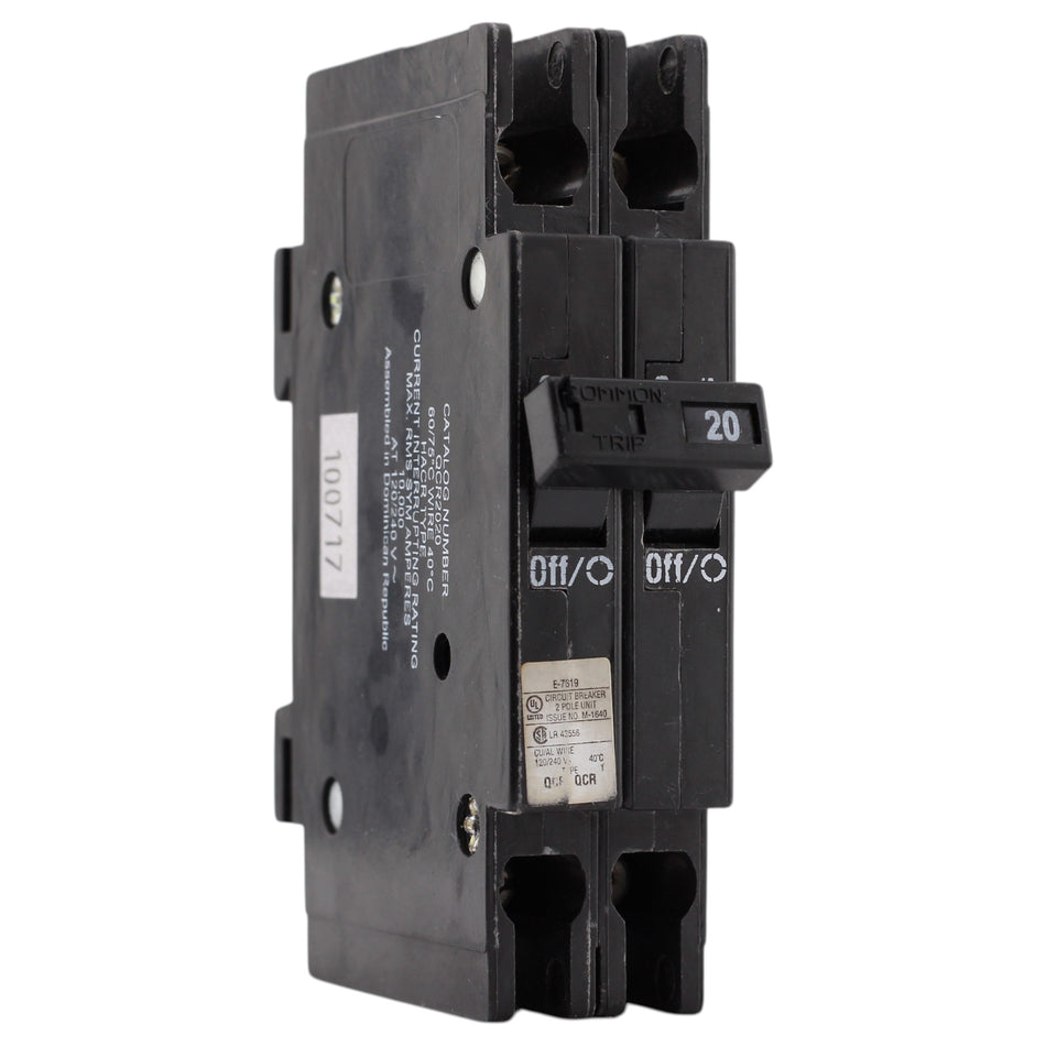 Eaton QCR, QCR2020, 20A, 2P, 120/240V, Thermal Magnetic, Circuit Breaker