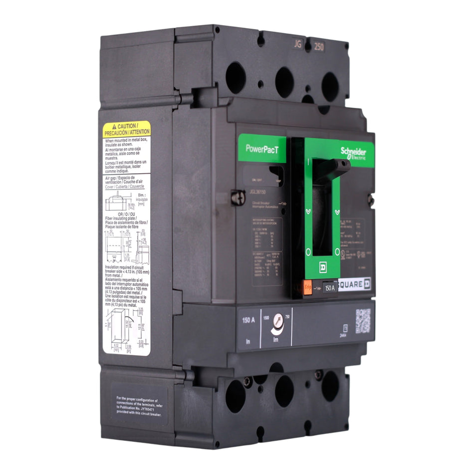 Square D PowerPacT J, JGL36150, 150A, 3P, 600V, 18kA, Lug-Lug, Circuit Breaker