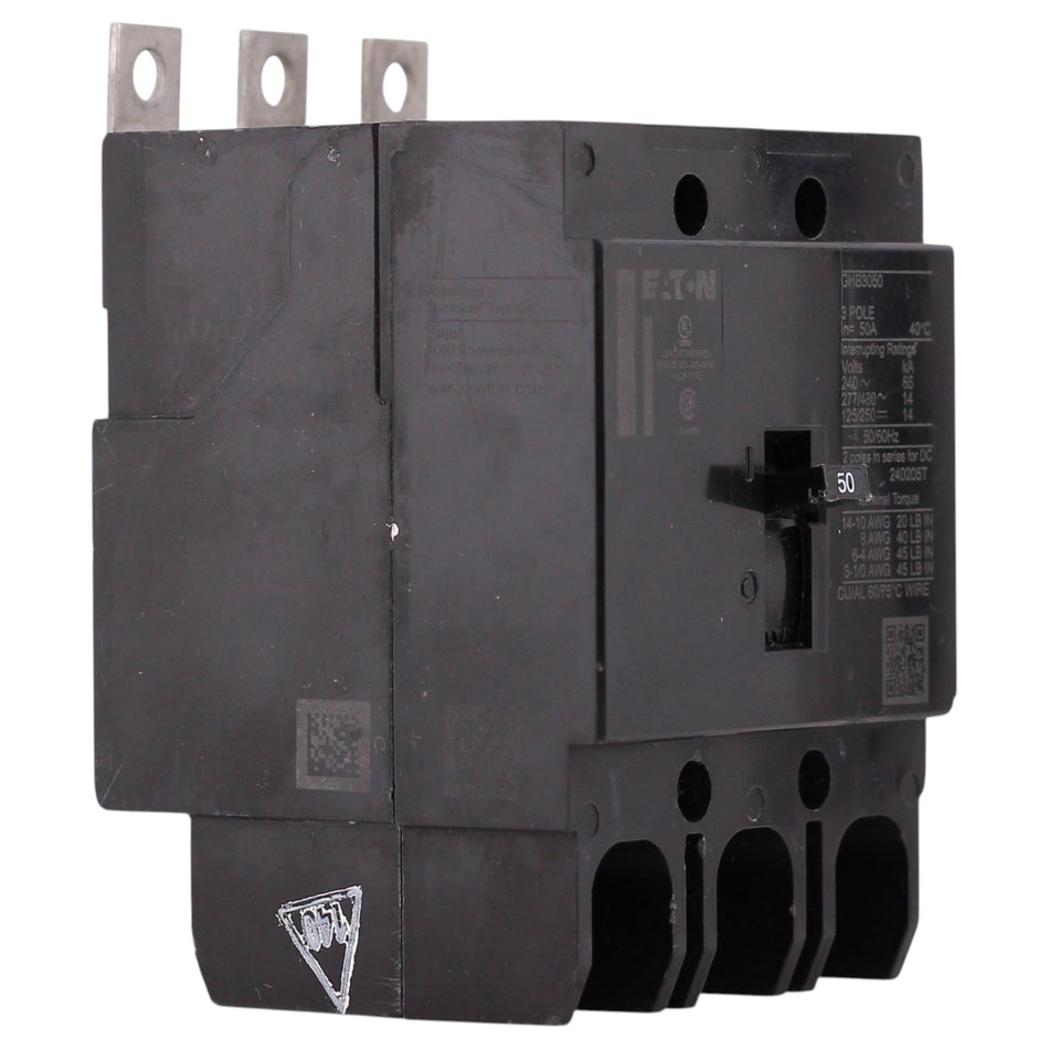 Eaton Series C, GHB3050, 50A, 3P, 480Y/277VAC, 65kA/14kA, Fixed Thermal/Magnetic, Molded Case Circuit Breaker